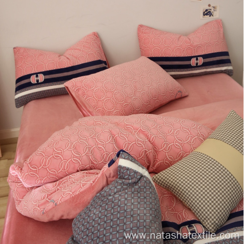 Pink children bedroom winter milk flannel bed sets